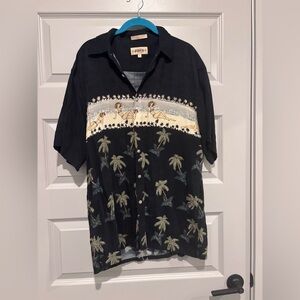 Campia Moda Hawaiian Aloha Shirt Tropical Palm Trees Black Vintage Bikini Luau